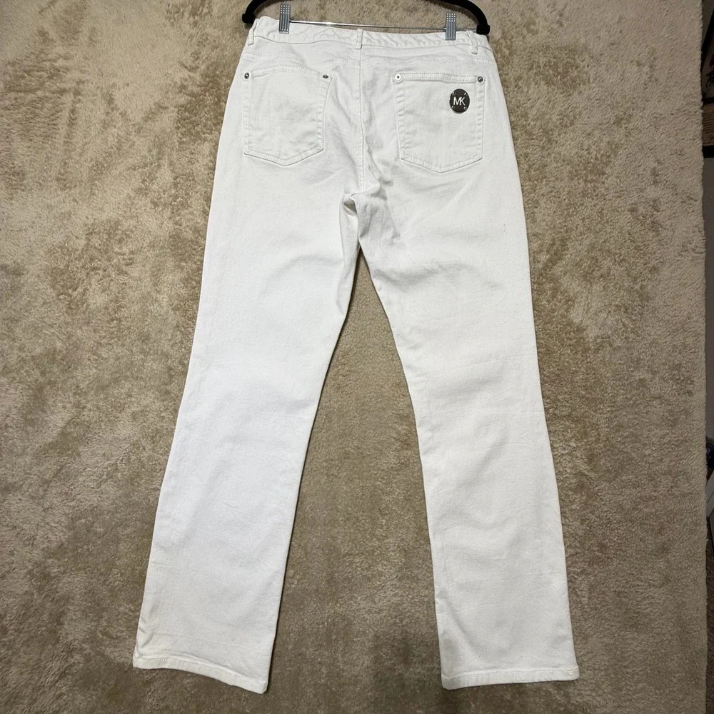 Michael Kors Jeans Women 12 White Straight Leg MK Logo Branded Denim Pants